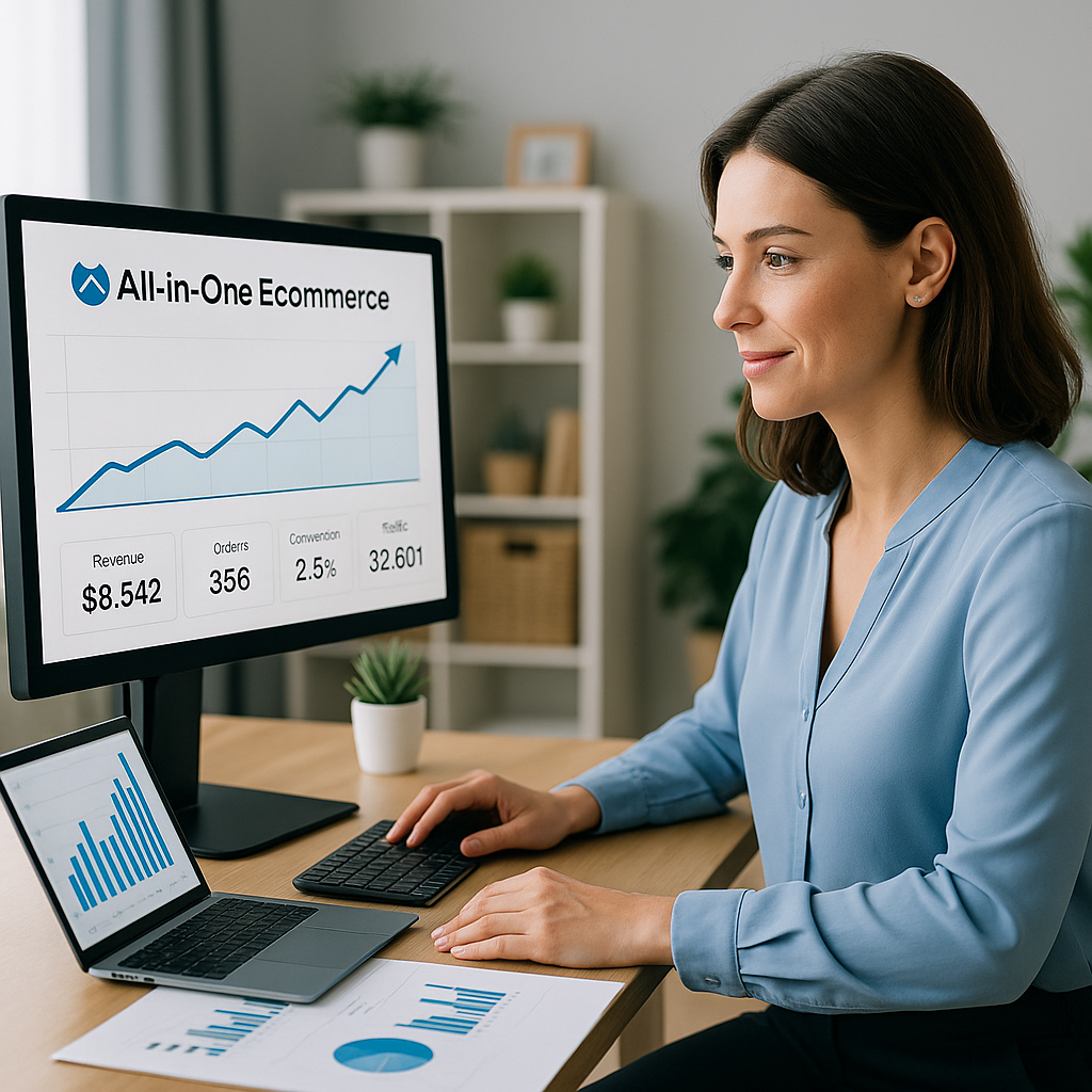 מוקאפ שירות Ecommerce All-in-One — מסך ומובייל